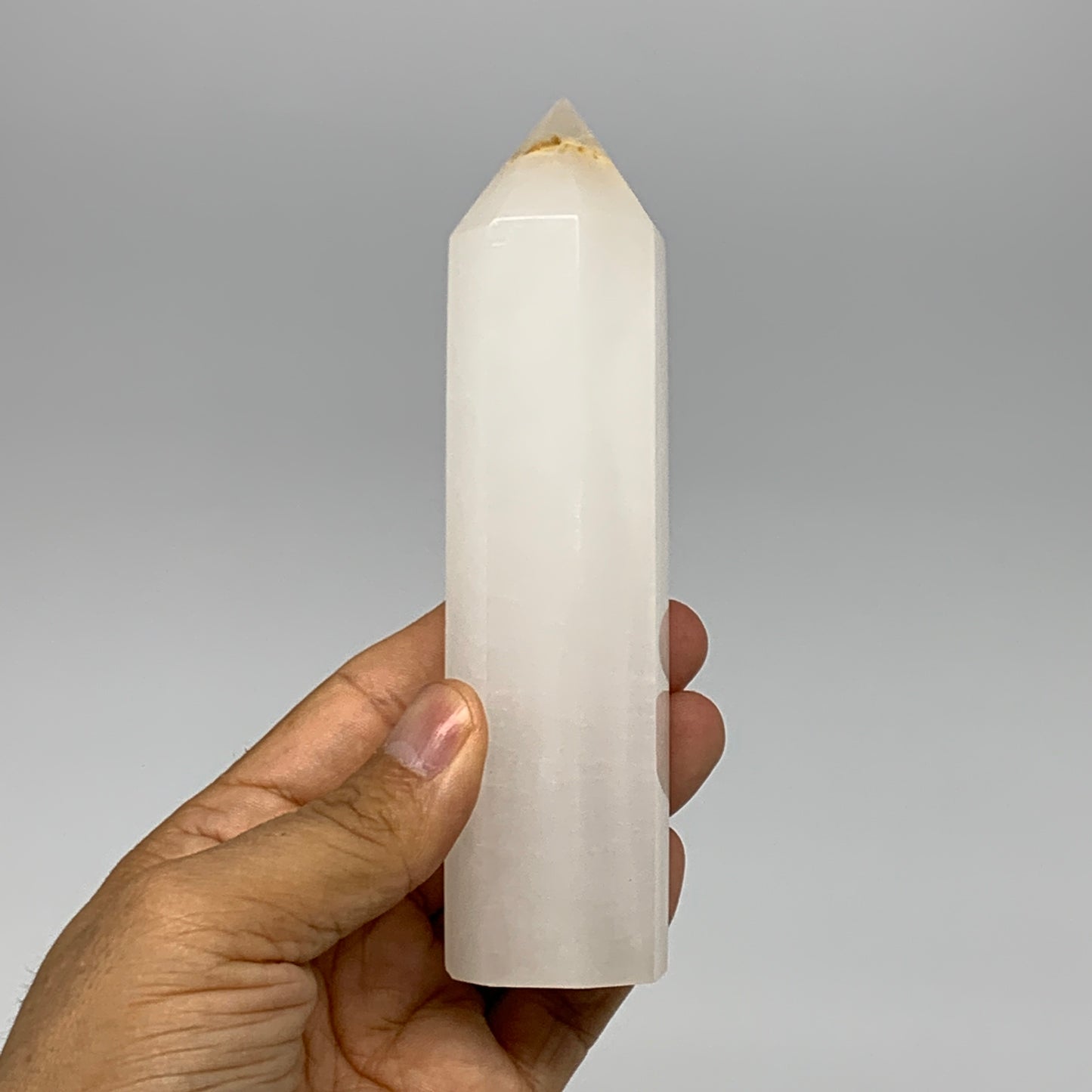 281.7g, 5.4"x1.3"  Pink Calcite Point Tower Obelisk Crystal, B23294