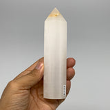 281.7g, 5.4"x1.3"  Pink Calcite Point Tower Obelisk Crystal, B23294