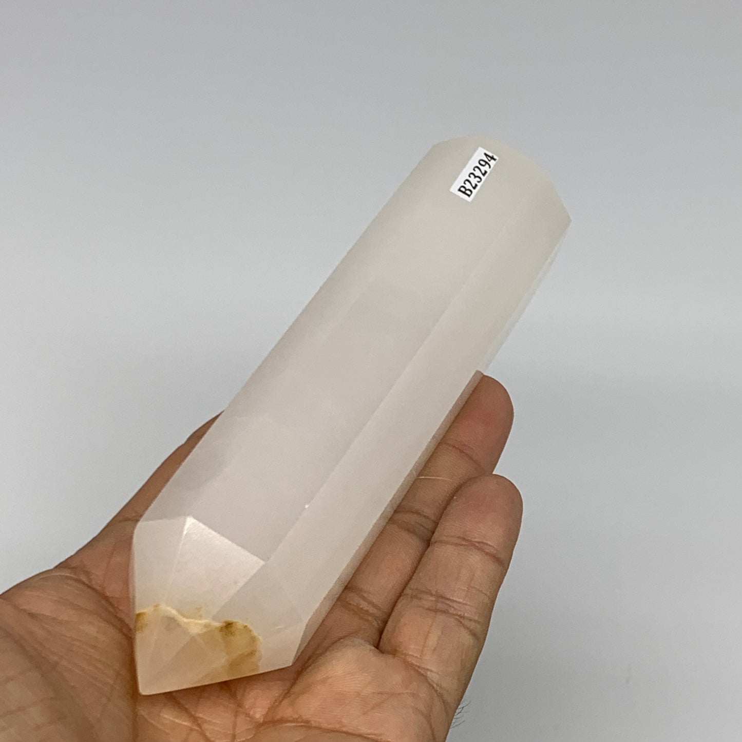 281.7g, 5.4"x1.3"  Pink Calcite Point Tower Obelisk Crystal, B23294