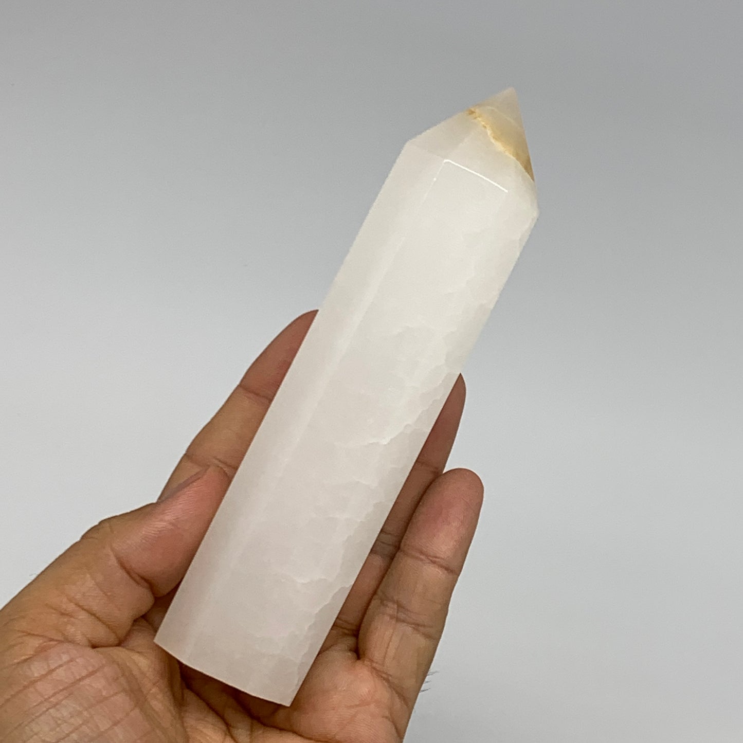 281.7g, 5.4"x1.3"  Pink Calcite Point Tower Obelisk Crystal, B23294