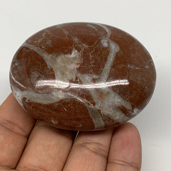 131g, 2.6"x2"x1", Natural Untreated Red Shell Fossils Oval Palms-tone, F1285