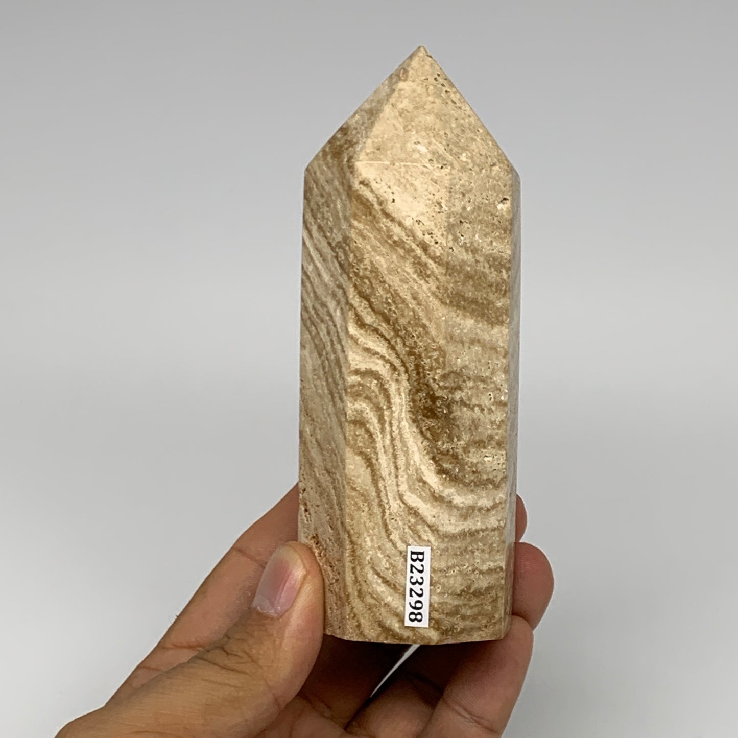 331.4g, 4.6"x1.6" Natural Chocolate Calcite Tower Point Obelisk Crystal, B23298