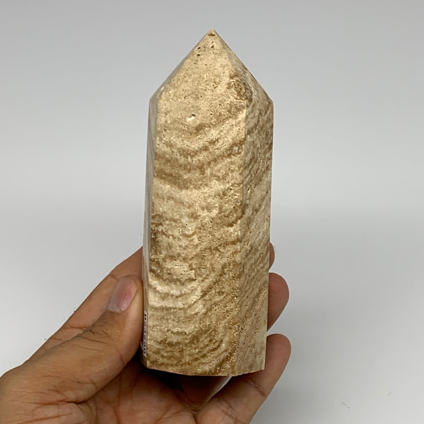 331.4g, 4.6"x1.6" Natural Chocolate Calcite Tower Point Obelisk Crystal, B23298