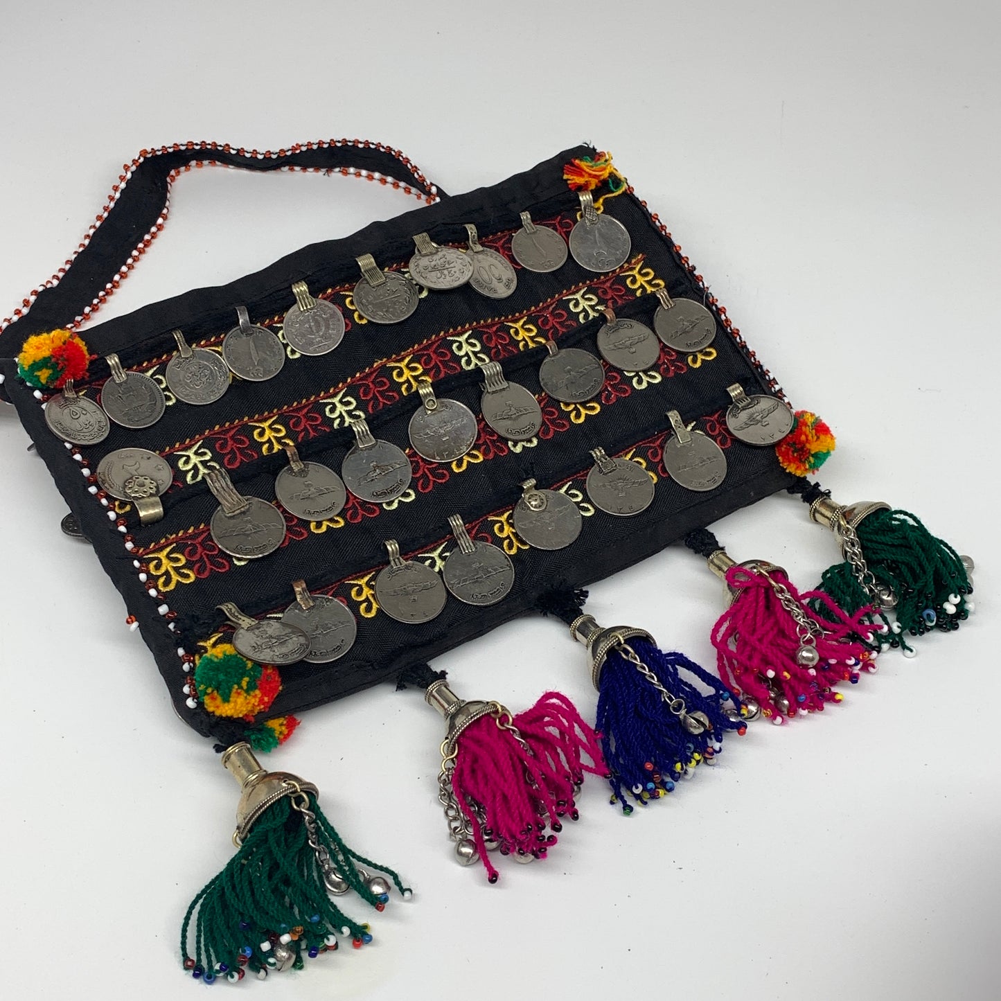 500g,10"x6.5"Turkmen Handbag Purse Crossbody Handmade Silk Coin @Afghanistan,P12
