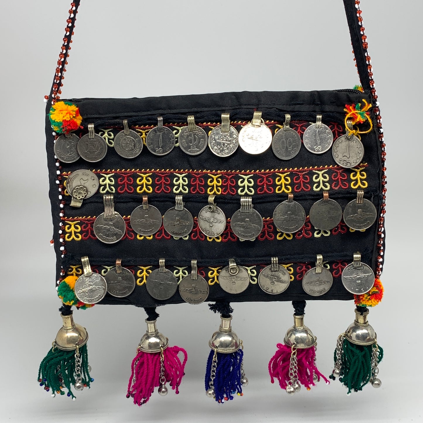 500g,10"x6.5"Turkmen Handbag Purse Crossbody Handmade Silk Coin @Afghanistan,P12
