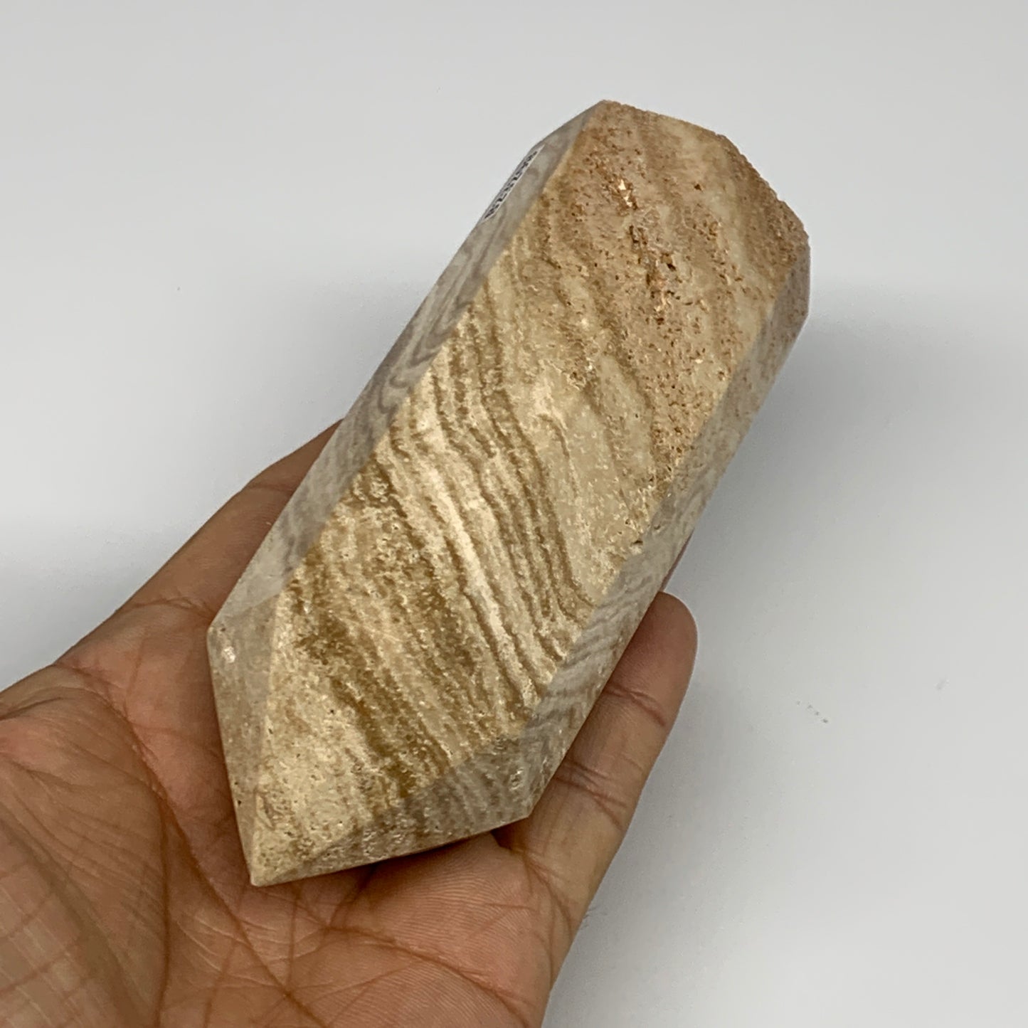 331.4g, 4.6"x1.6" Natural Chocolate Calcite Tower Point Obelisk Crystal, B23298