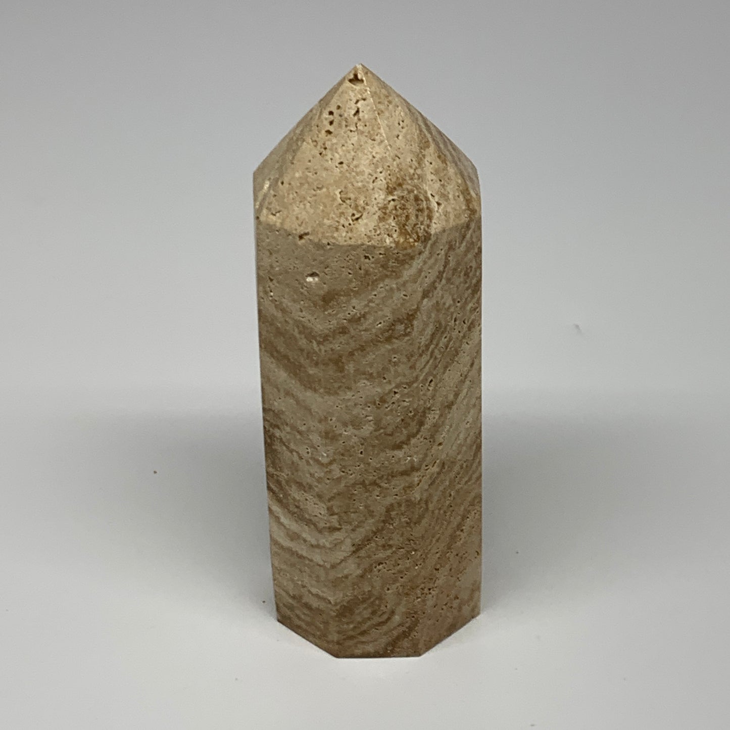 331.4g, 4.6"x1.6" Natural Chocolate Calcite Tower Point Obelisk Crystal, B23298