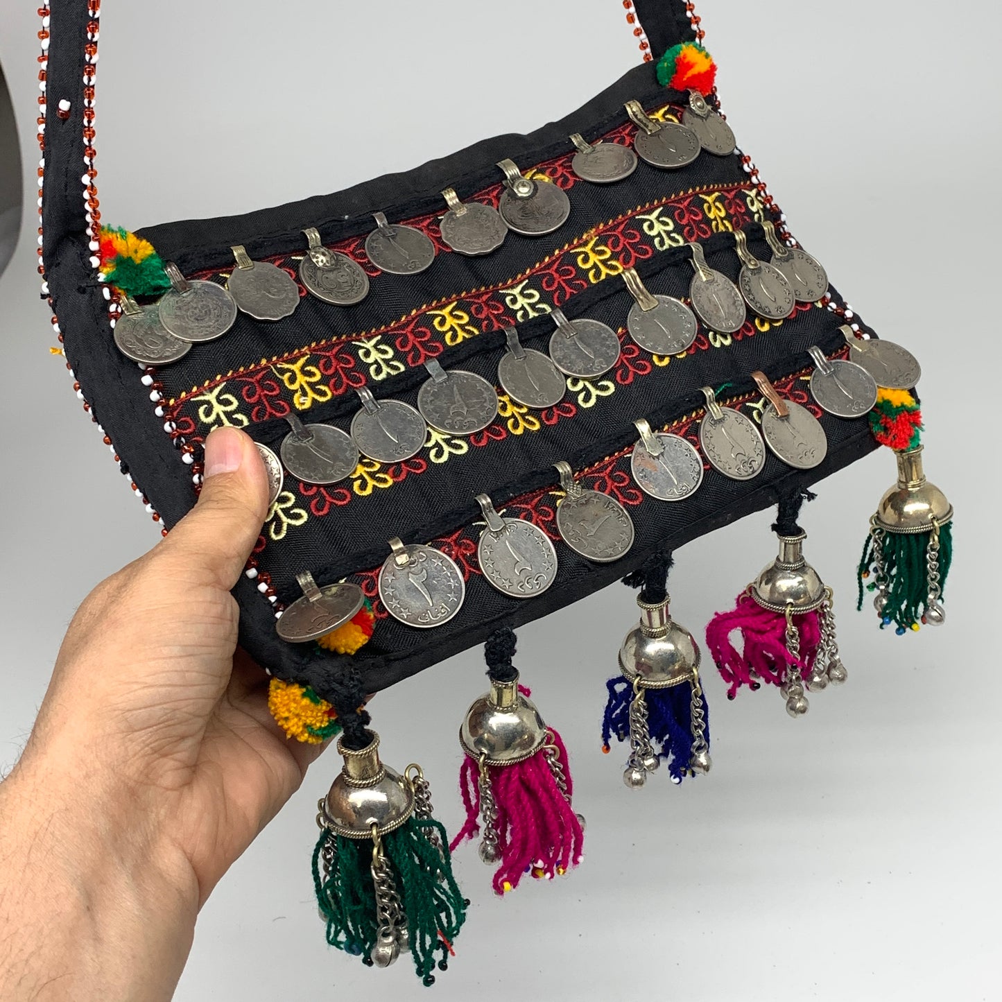 500g,10"x6.5"Turkmen Handbag Purse Crossbody Handmade Silk Coin @Afghanistan,P12