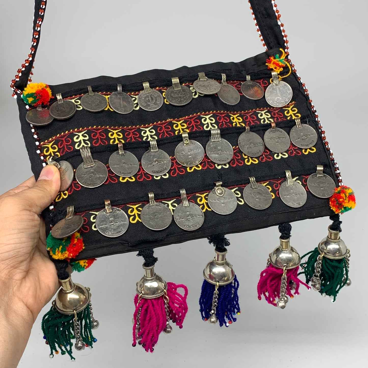 500g,10"x6.5"Turkmen Handbag Purse Crossbody Handmade Silk Coin @Afghanistan,P12