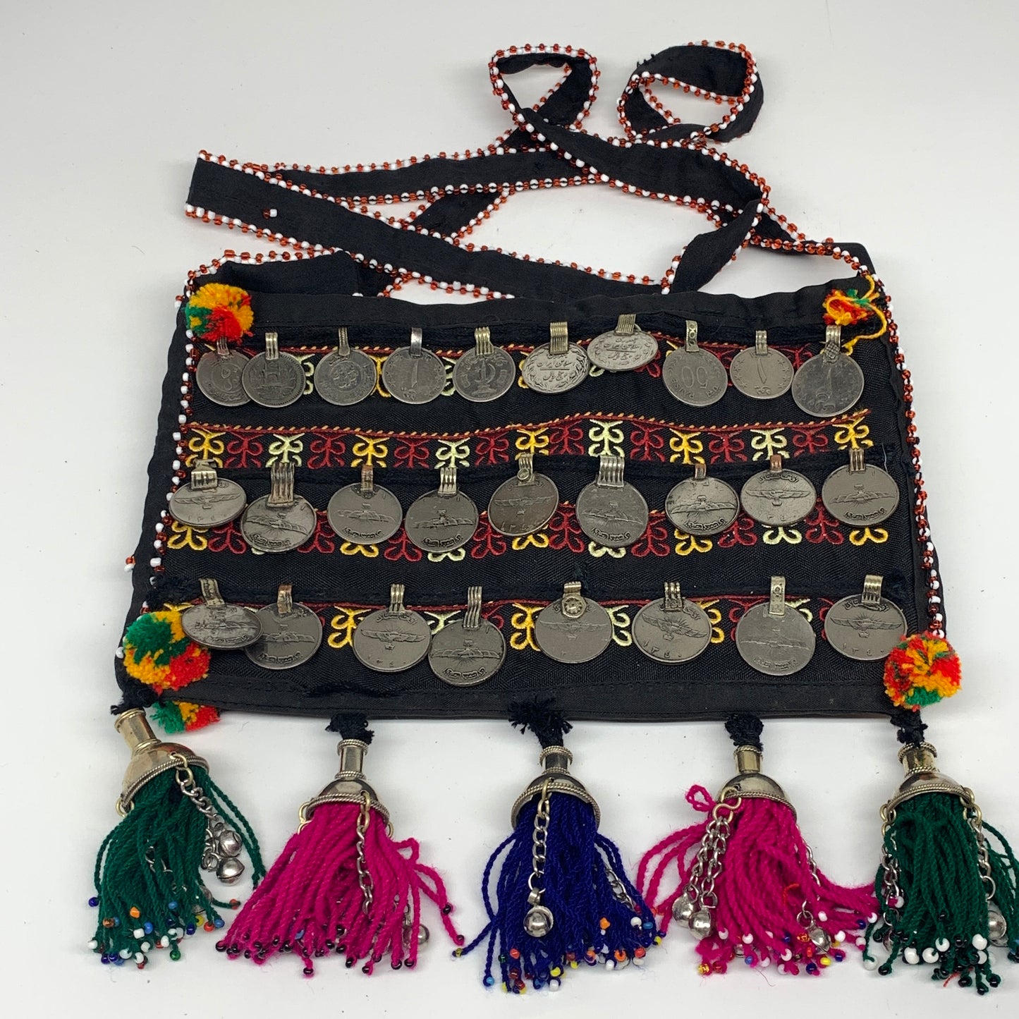 500g,10"x6.5"Turkmen Handbag Purse Crossbody Handmade Silk Coin @Afghanistan,P12