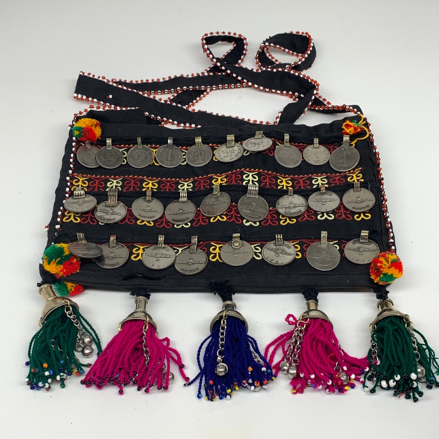 500g,10"x6.5"Turkmen Handbag Purse Crossbody Handmade Silk Coin @Afghanistan,P12