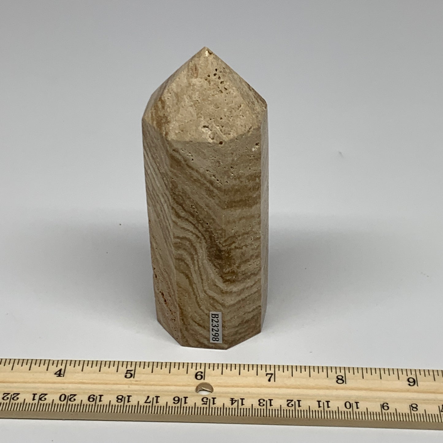 331.4g, 4.6"x1.6" Natural Chocolate Calcite Tower Point Obelisk Crystal, B23298