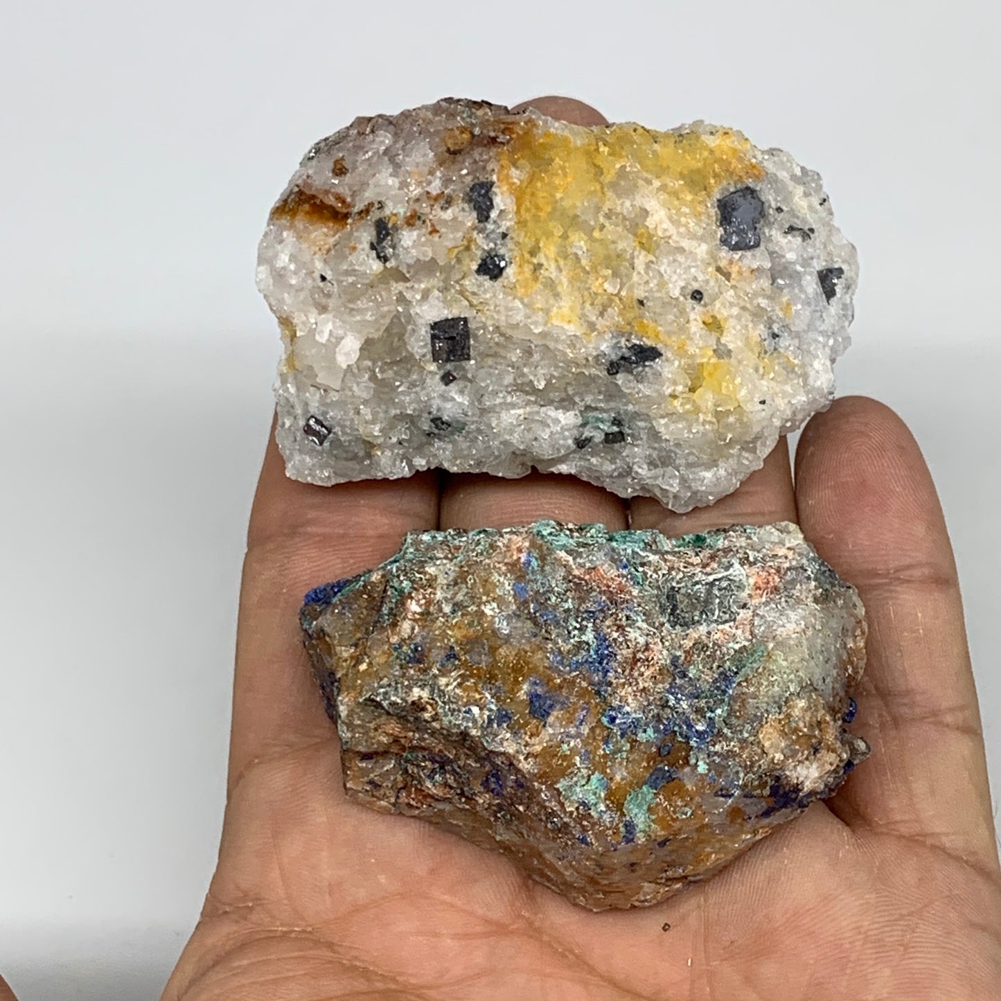 121.4g, 2.1" - 2.4", 2pcs, Malachite Galena Cerussite Chunk Rough Mineral Specim