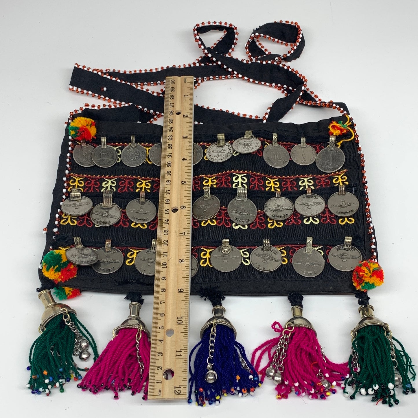 500g,10"x6.5"Turkmen Handbag Purse Crossbody Handmade Silk Coin @Afghanistan,P12