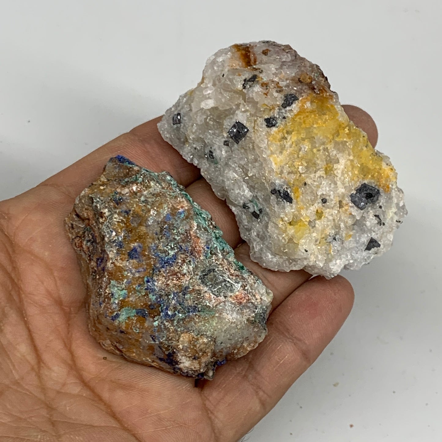 121.4g, 2.1" - 2.4", 2pcs, Malachite Galena Cerussite Chunk Rough Mineral Specim