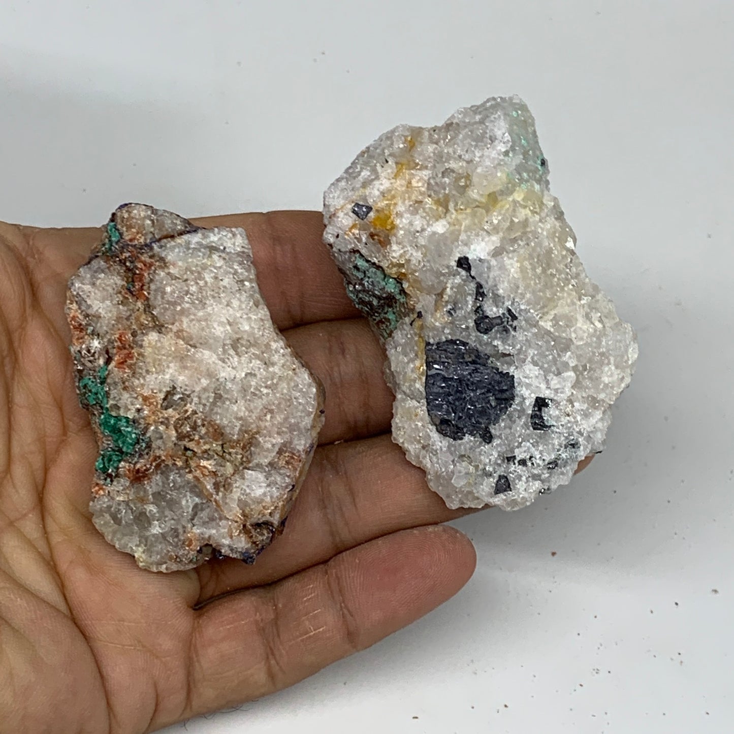 121.4g, 2.1" - 2.4", 2pcs, Malachite Galena Cerussite Chunk Rough Mineral Specim