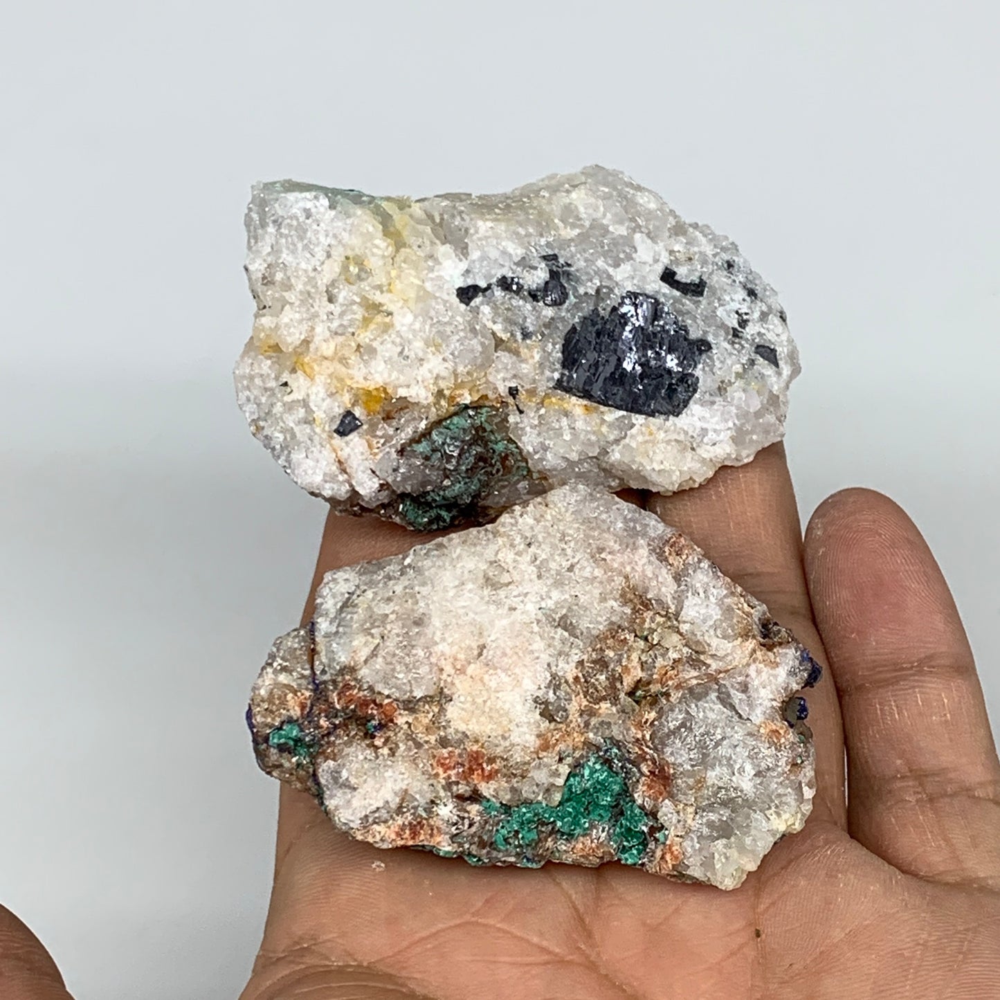 121.4g, 2.1" - 2.4", 2pcs, Malachite Galena Cerussite Chunk Rough Mineral Specim