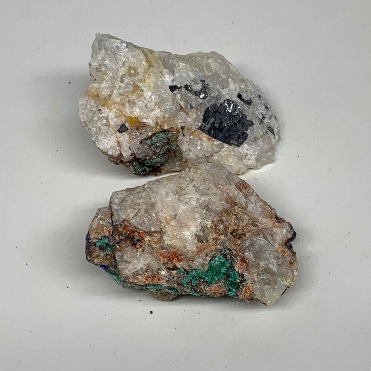 121.4g, 2.1" - 2.4", 2pcs, Malachite Galena Cerussite Chunk Rough Mineral Specim