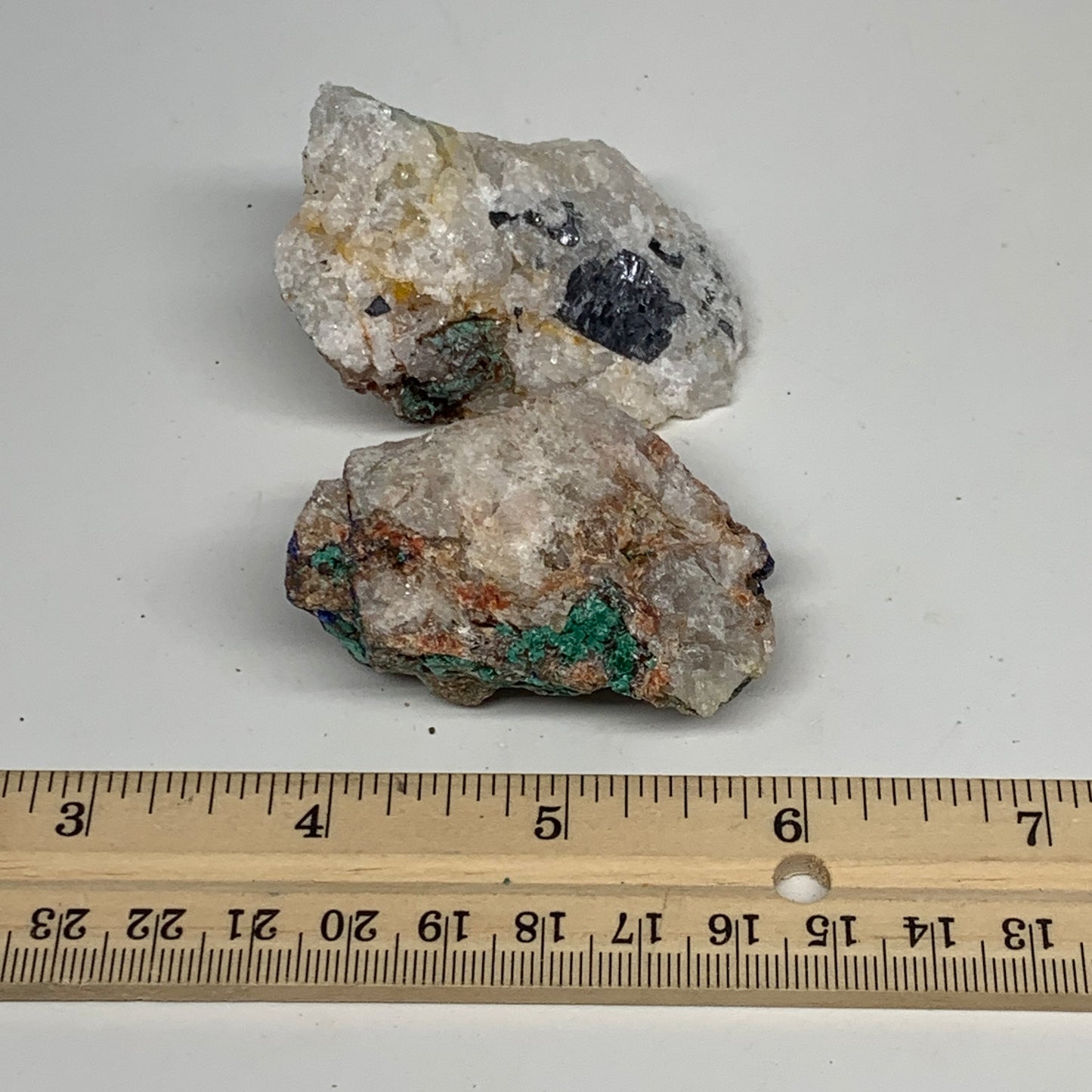 121.4g, 2.1" - 2.4", 2pcs, Malachite Galena Cerussite Chunk Rough Mineral Specim