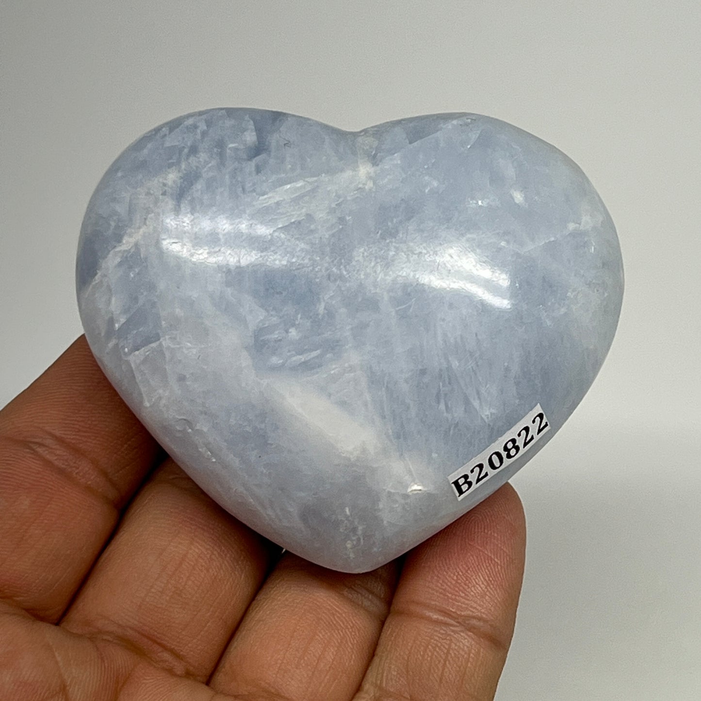 160.2g, 2.2"x2.6"x1.2" Blue Calcite Heart Gemstones Reiki @Madagascar,B20822