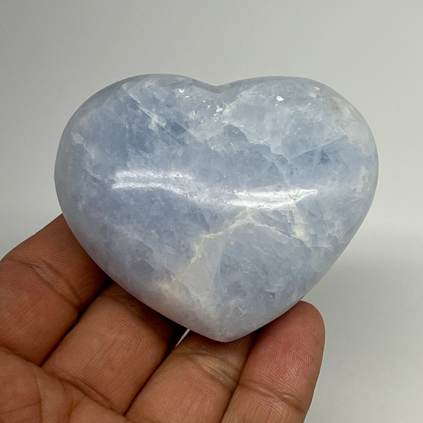 160.2g, 2.2"x2.6"x1.2" Blue Calcite Heart Gemstones Reiki @Madagascar,B20822