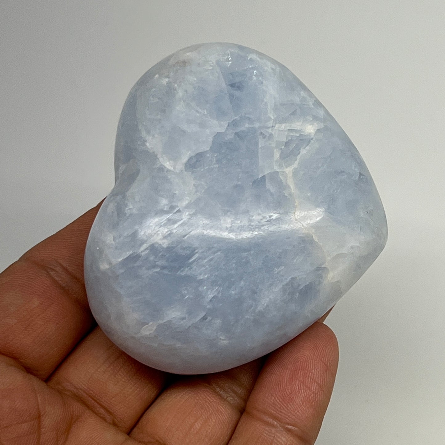 160.2g, 2.2"x2.6"x1.2" Blue Calcite Heart Gemstones Reiki @Madagascar,B20822