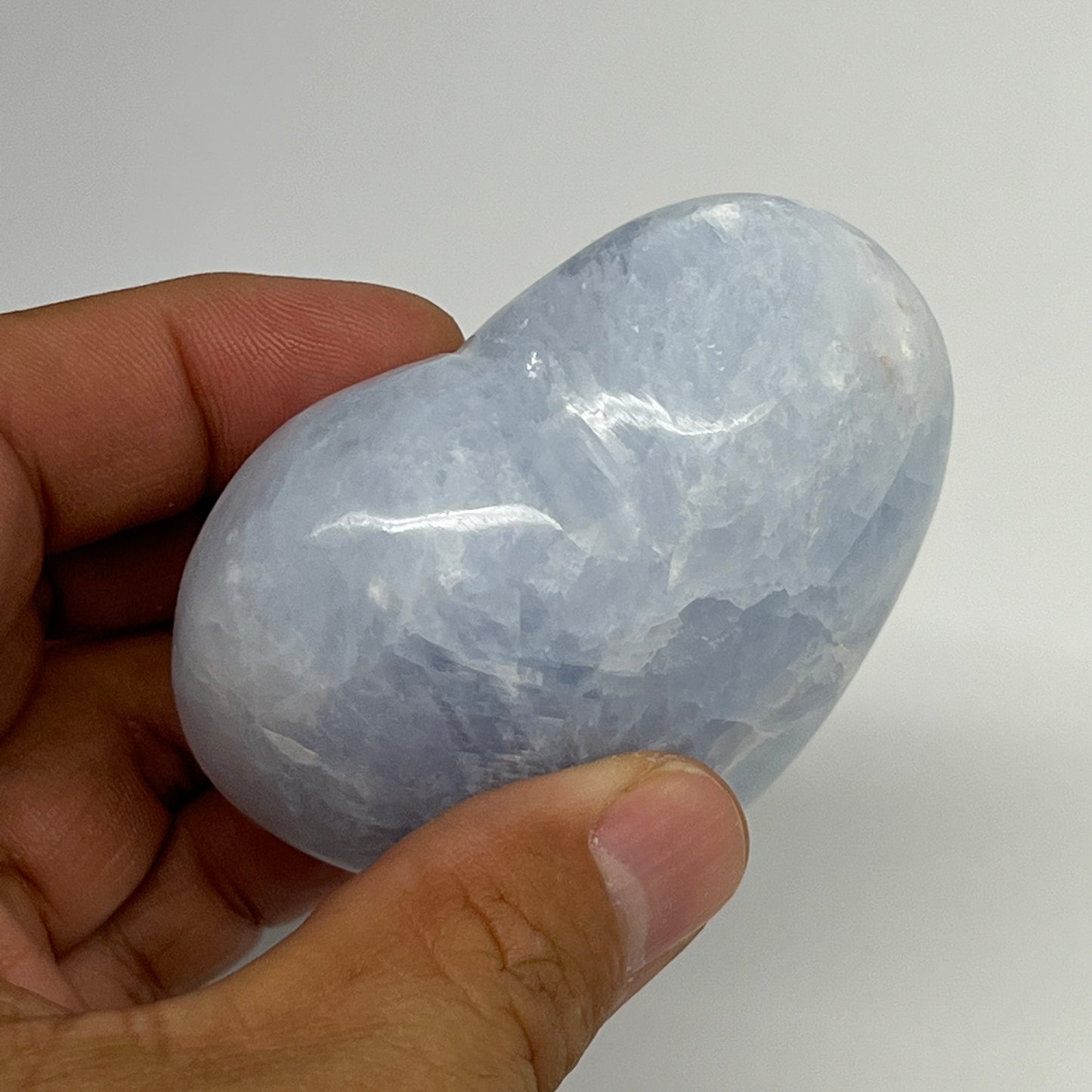 160.2g, 2.2"x2.6"x1.2" Blue Calcite Heart Gemstones Reiki @Madagascar,B20822