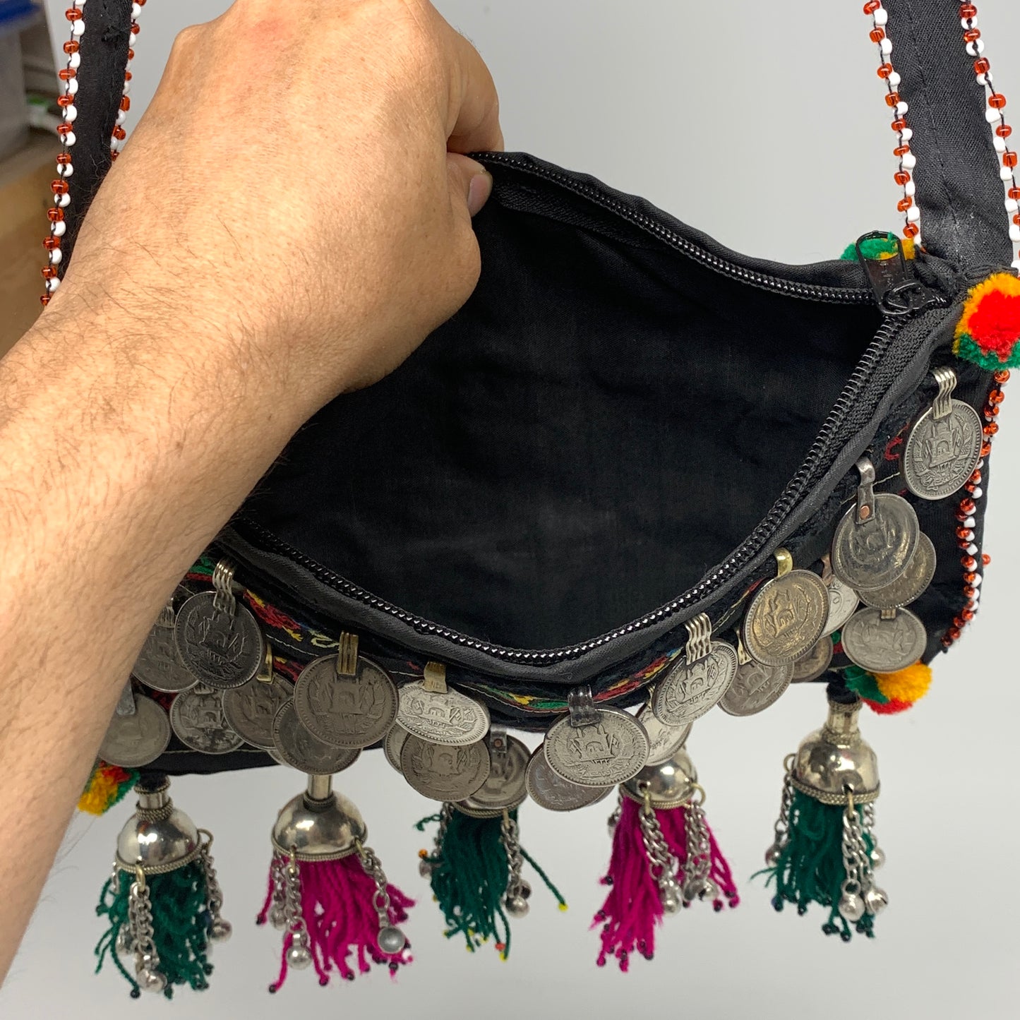 470g,9.75"x6.5"Turkmen Handbag Purse Crossbody Handmade Silk Coin @Afghanistan,P