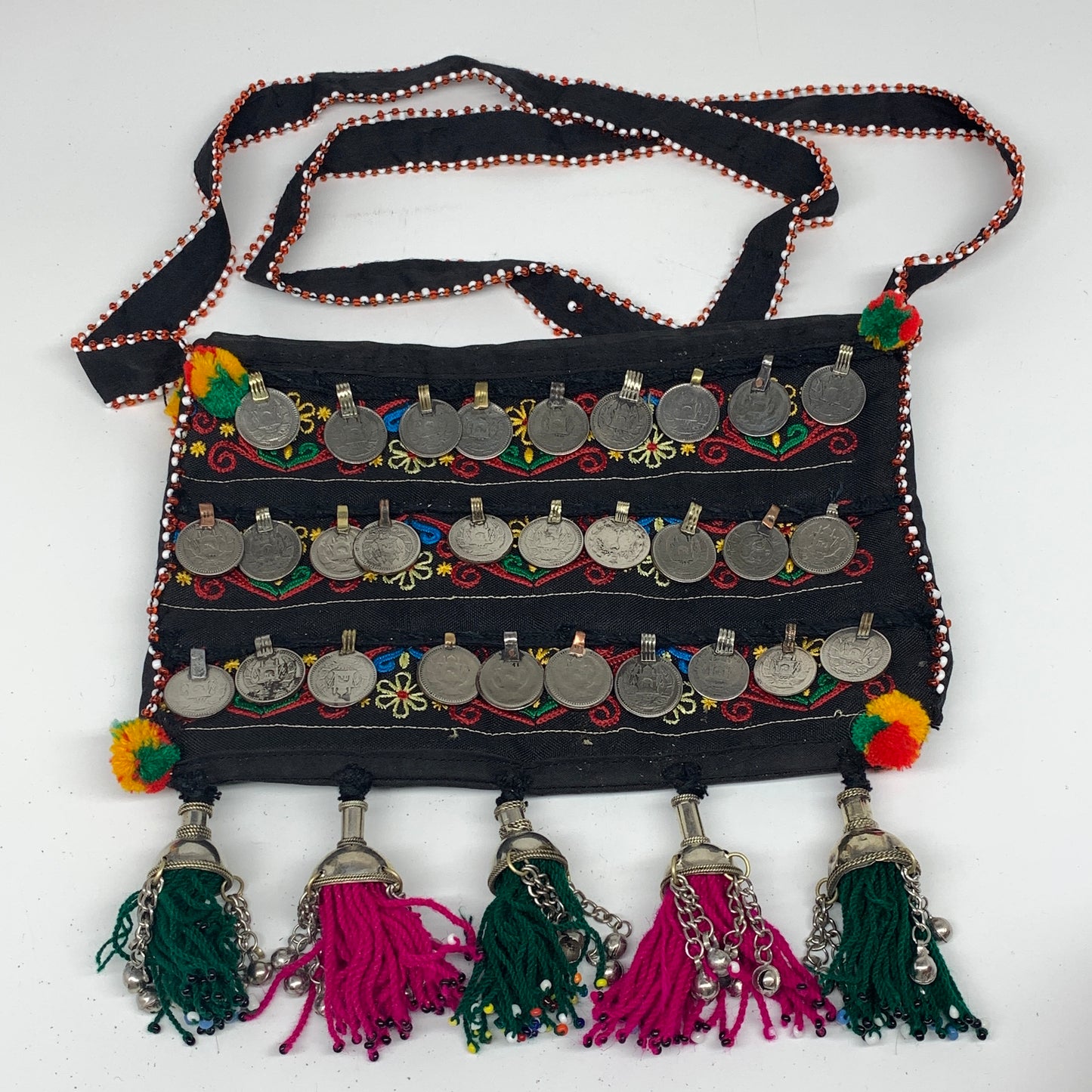 470g,9.75"x6.5"Turkmen Handbag Purse Crossbody Handmade Silk Coin @Afghanistan,P