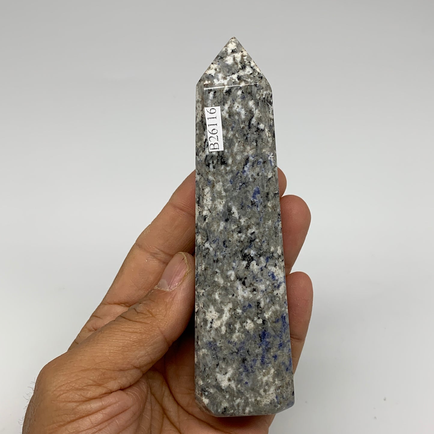 211g, 4.9"x1.3"x1.1", Sodalite Point Tower Obelisk Crystal @Pakistan, B26116