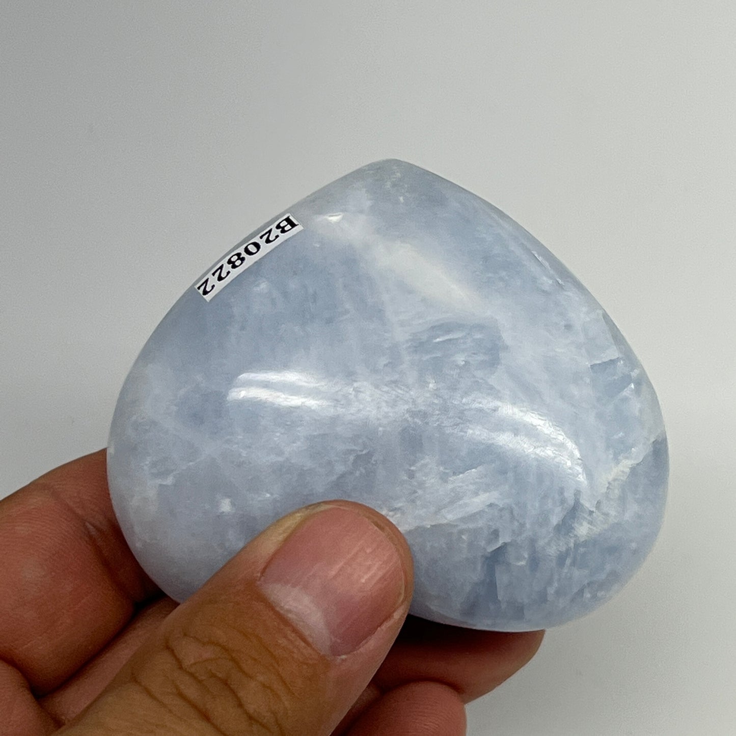 160.2g, 2.2"x2.6"x1.2" Blue Calcite Heart Gemstones Reiki @Madagascar,B20822