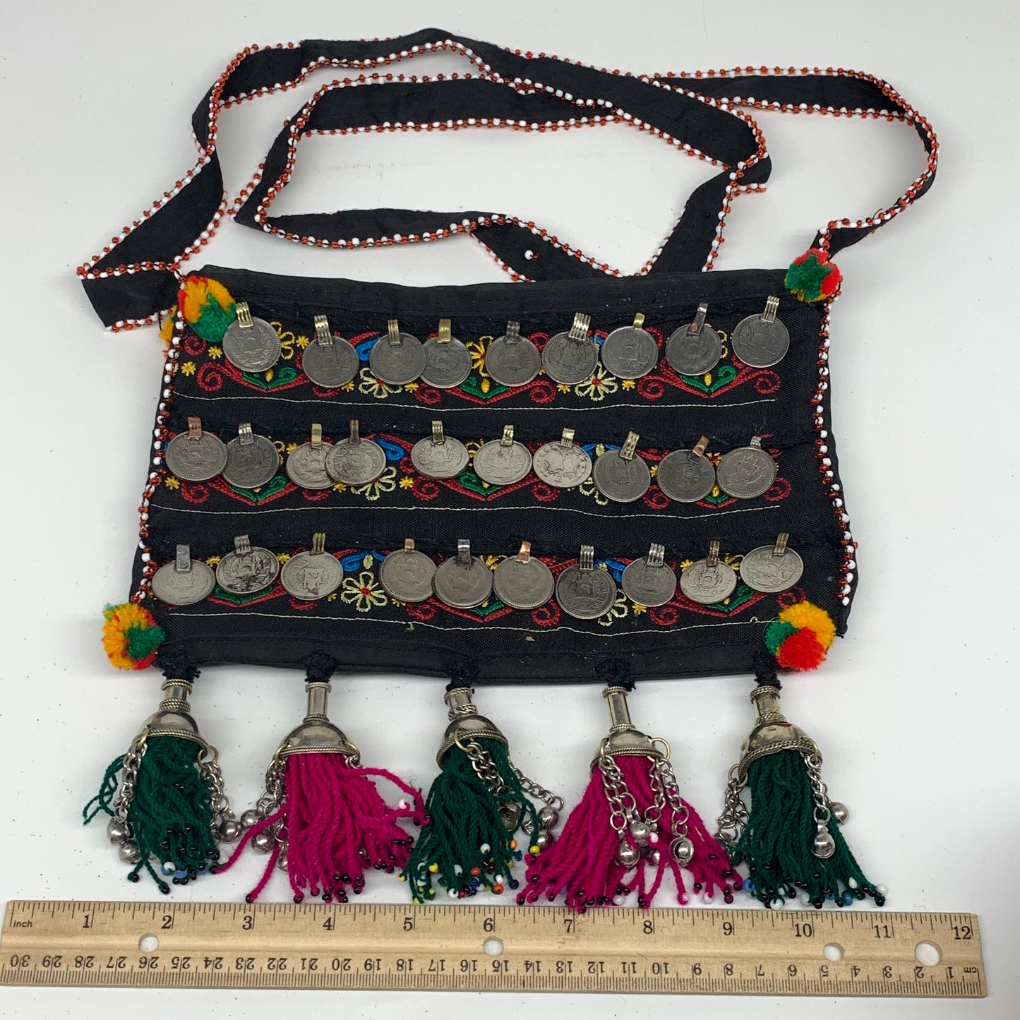 470g,9.75"x6.5"Turkmen Handbag Purse Crossbody Handmade Silk Coin @Afghanistan,P