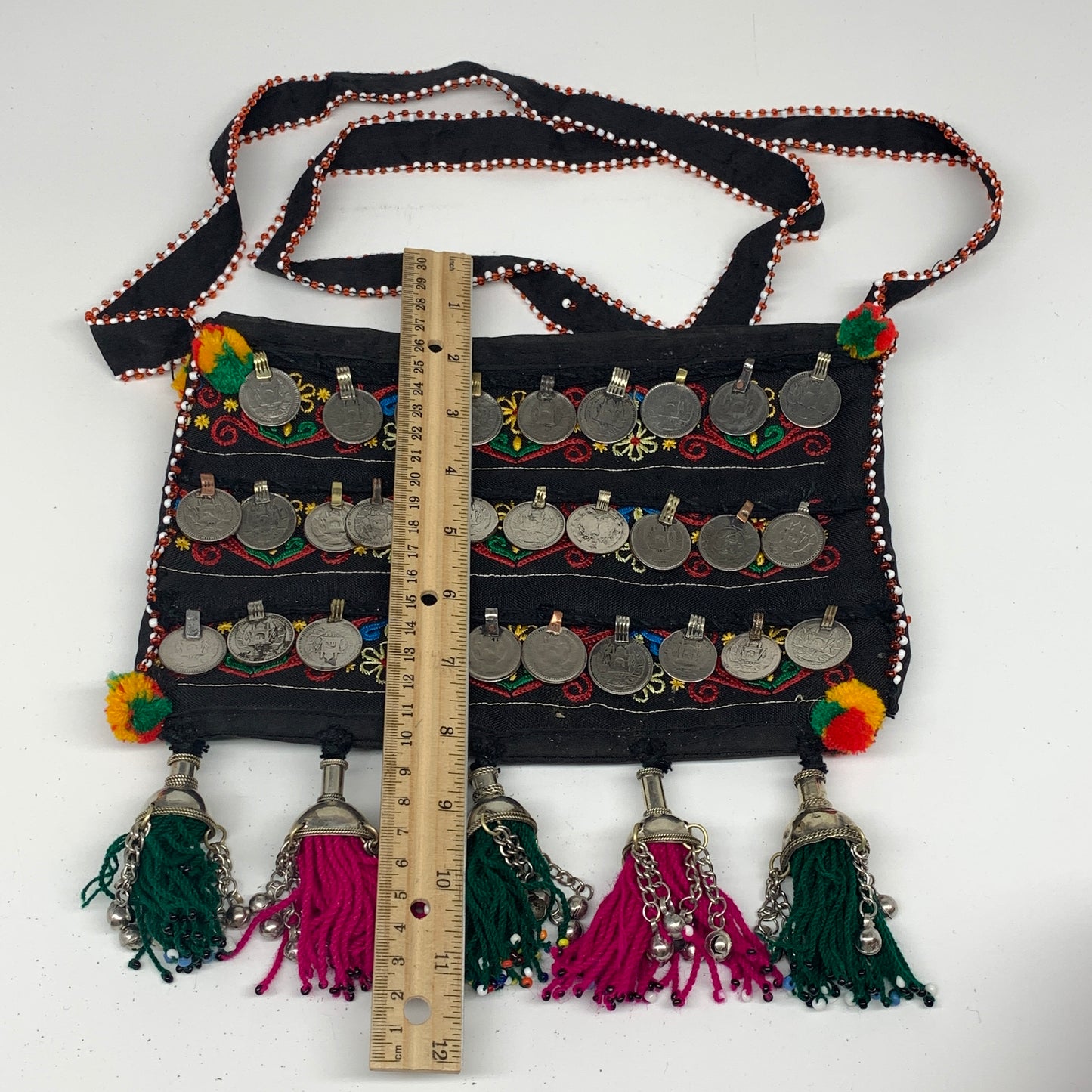 470g,9.75"x6.5"Turkmen Handbag Purse Crossbody Handmade Silk Coin @Afghanistan,P