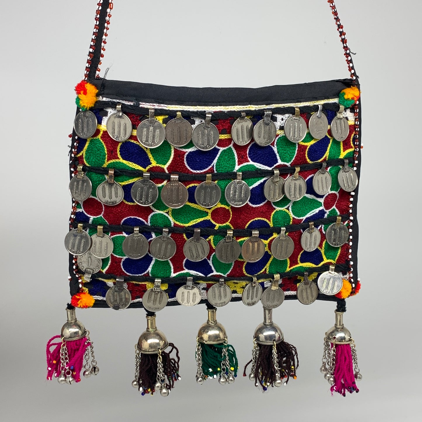 566g,10"x8"Turkmen Handbag Purse Crossbody Handmade Silk Coin @Afghanistan,P132