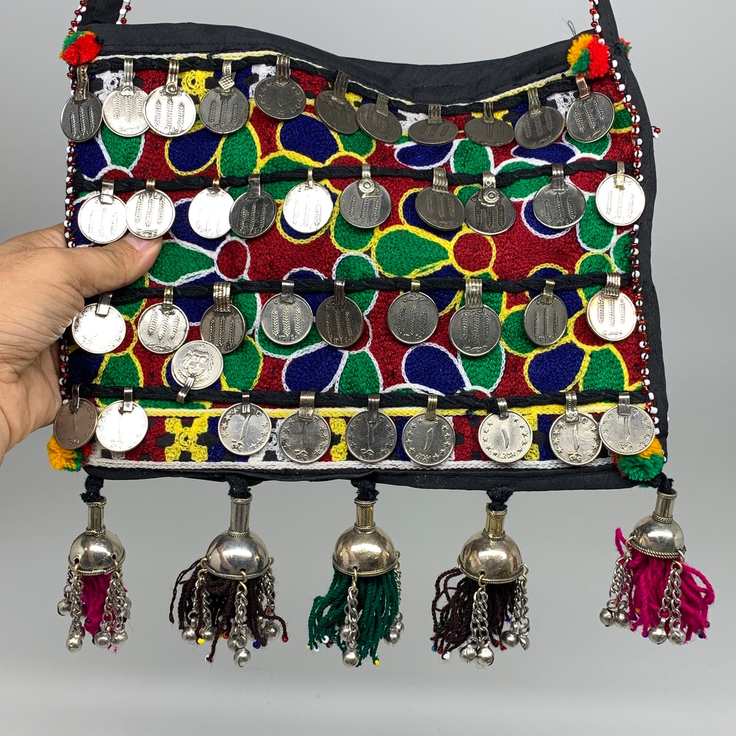 566g,10"x8"Turkmen Handbag Purse Crossbody Handmade Silk Coin @Afghanistan,P132