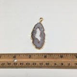68.5cts,3.1"x1.1" Agate Druzy Slice Gold Plated X-Large Pendant @Brazil,Bp1145