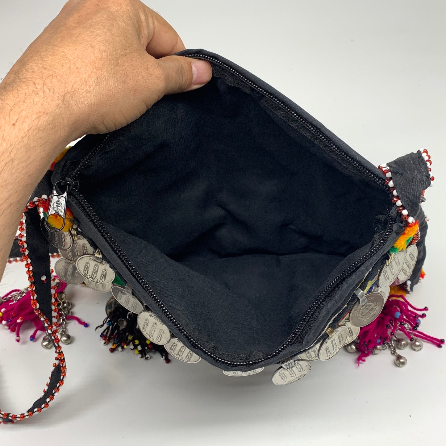 566g,10"x8"Turkmen Handbag Purse Crossbody Handmade Silk Coin @Afghanistan,P132