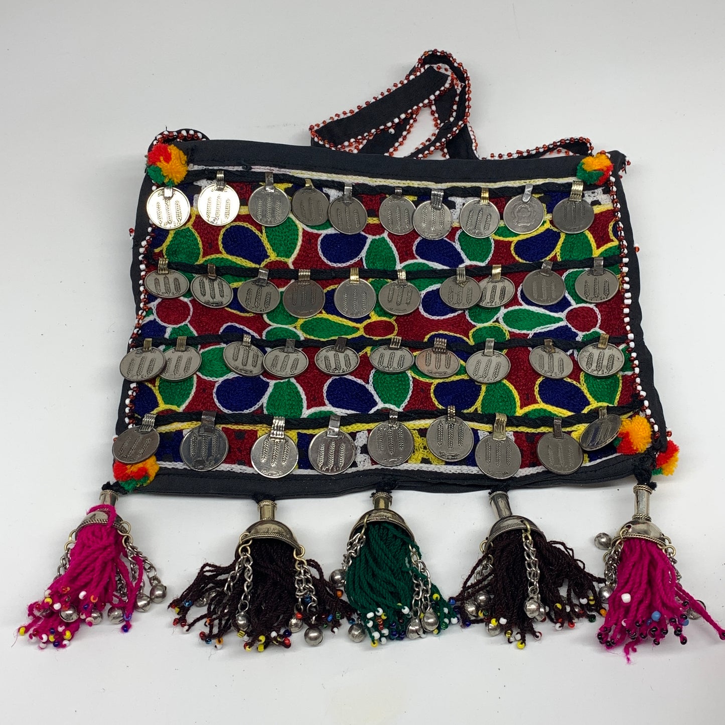 566g,10"x8"Turkmen Handbag Purse Crossbody Handmade Silk Coin @Afghanistan,P132