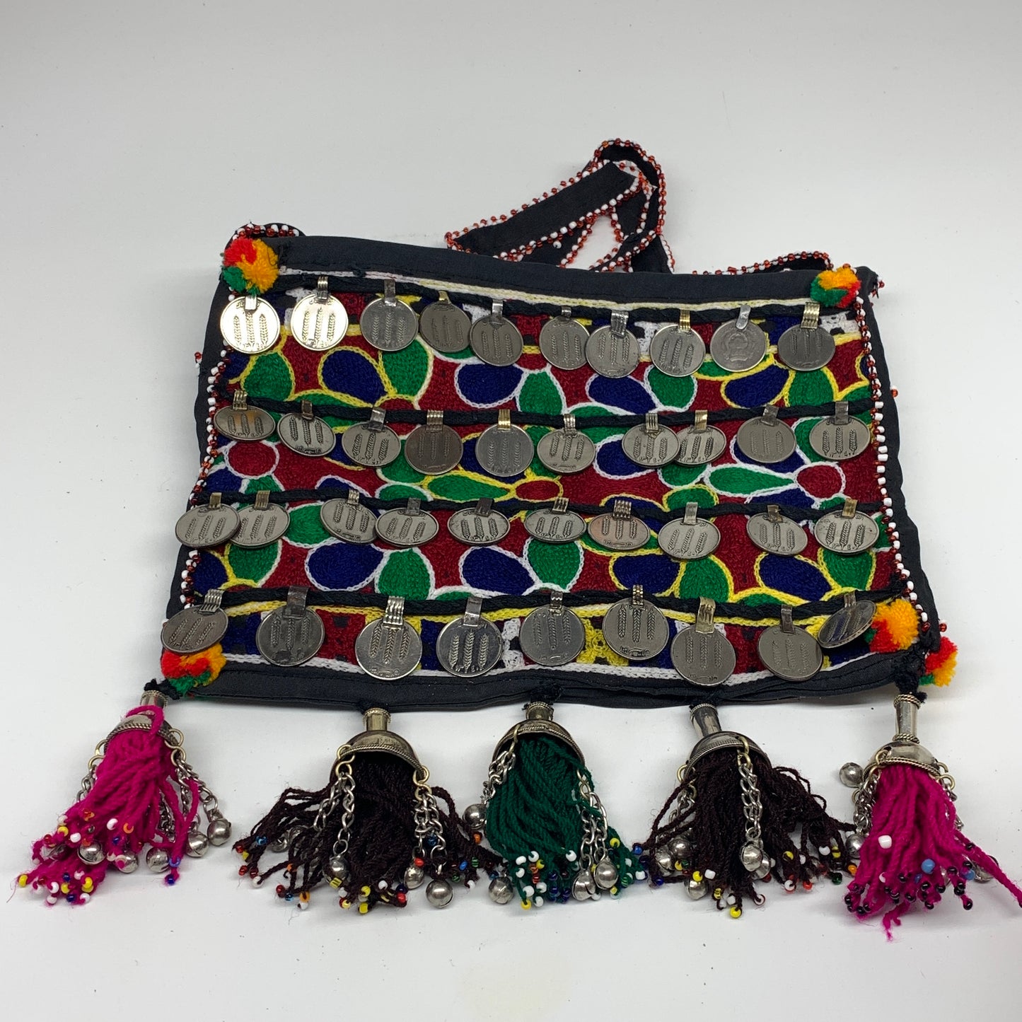 566g,10"x8"Turkmen Handbag Purse Crossbody Handmade Silk Coin @Afghanistan,P132