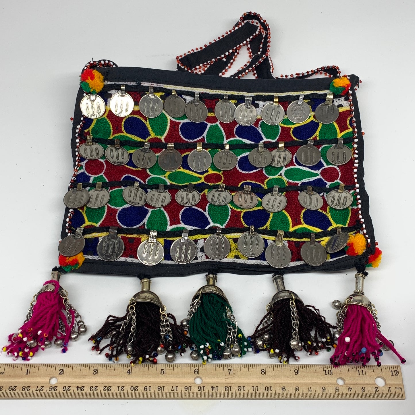 566g,10"x8"Turkmen Handbag Purse Crossbody Handmade Silk Coin @Afghanistan,P132