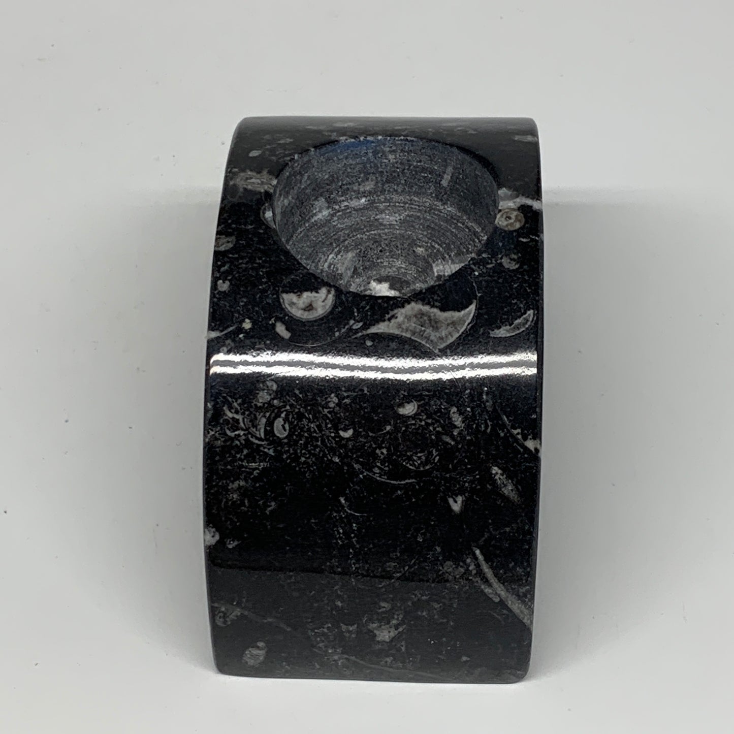 630g, 4.6" x 2.3" x 1.6" Moon Shape Fossils Orthoceras Candle Holder, B8692