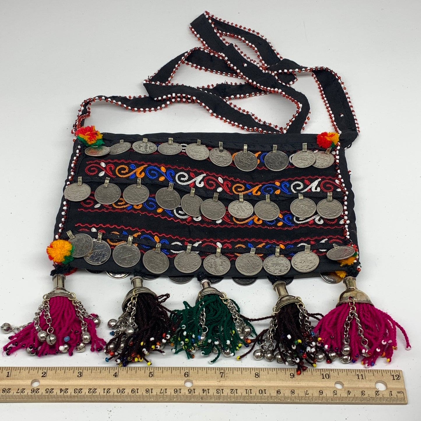 386g,9.5"x6"Turkmen Handbag Purse Crossbody Handmade Silk Coin @Afghanistan,P133