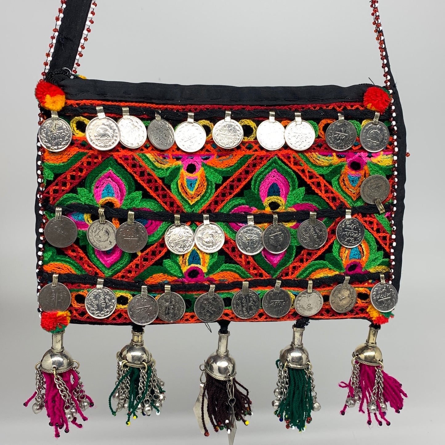 394g,10"x7"Turkmen Handbag Purse Crossbody Handmade Silk Coin @Afghanistan,P135