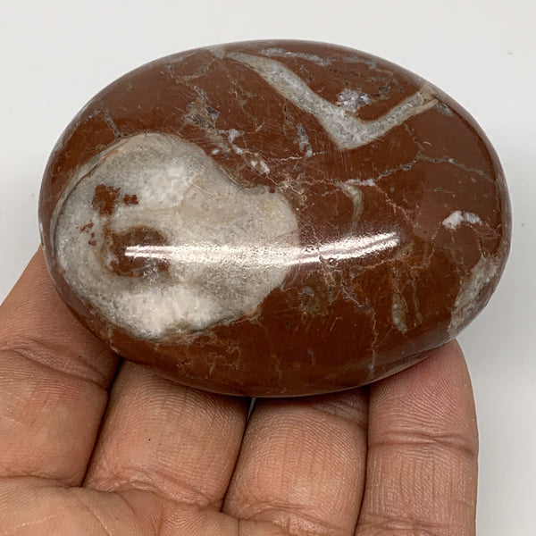 131.8g, 2.6"x2"x1.1", Natural Untreated Red Shell Fossils Oval Palms-tone, F1298
