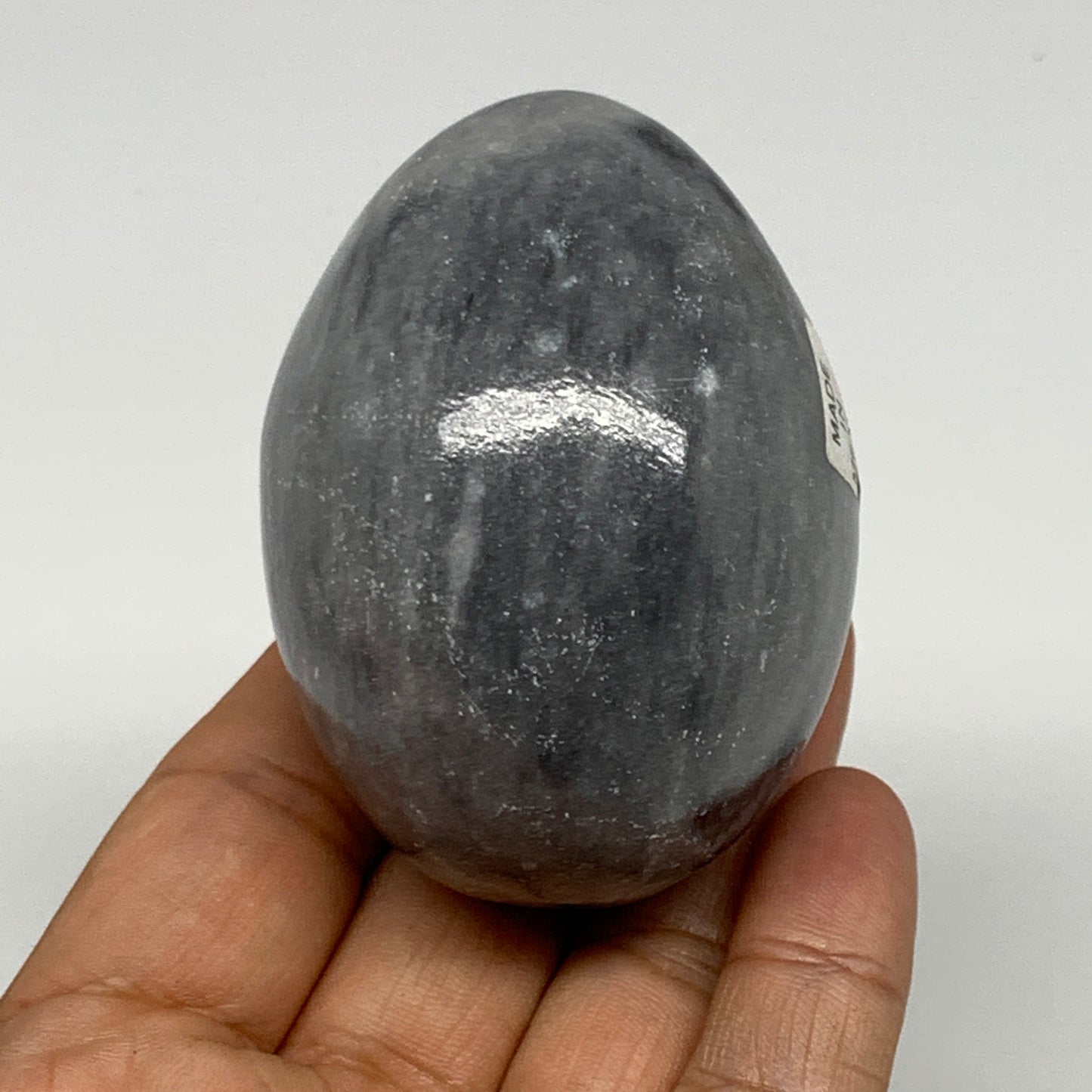 216g, 2.6"x1.9" Natural Gray Onyx Egg Gemstone Mineral, from Mexico, B21571