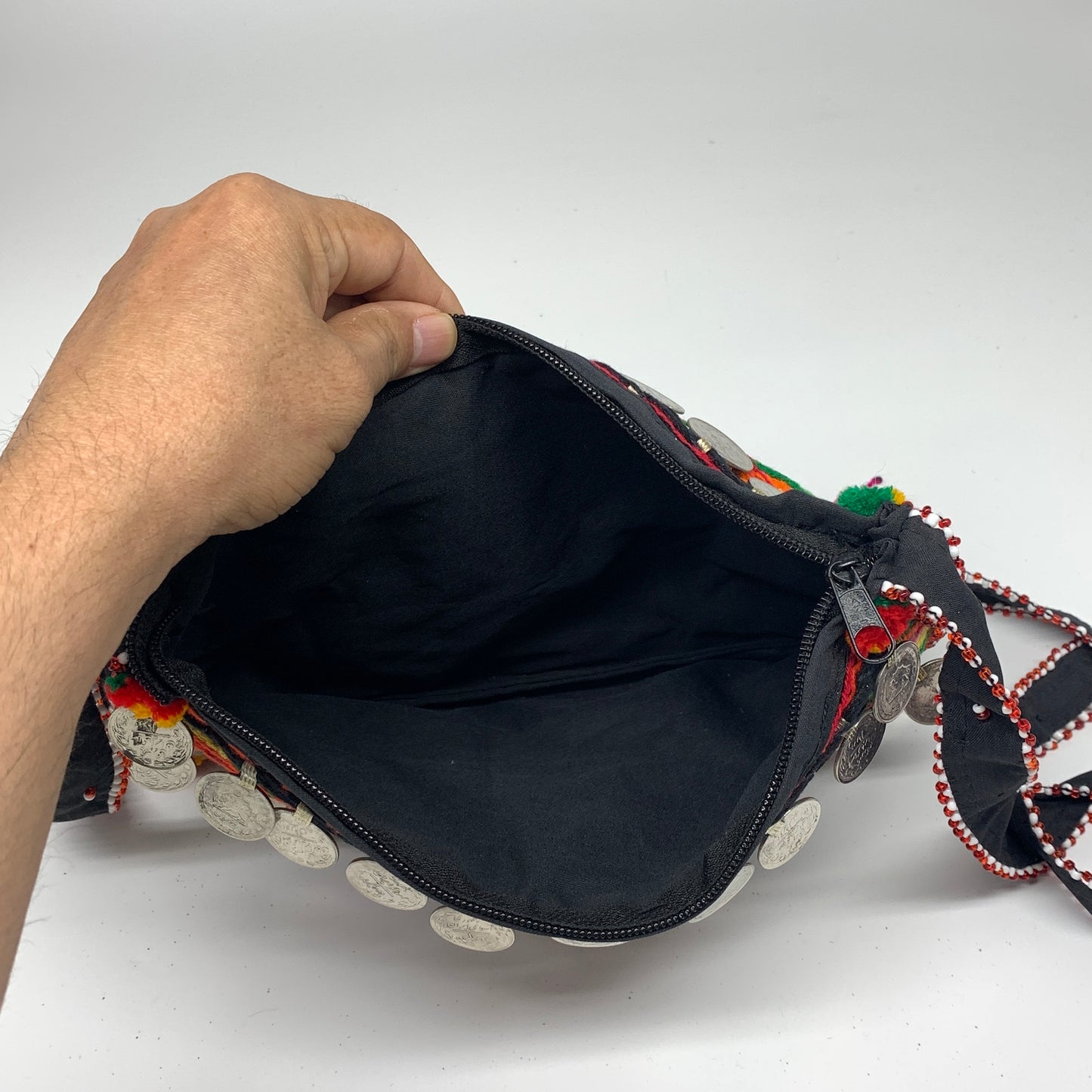 394g,10"x7"Turkmen Handbag Purse Crossbody Handmade Silk Coin @Afghanistan,P135