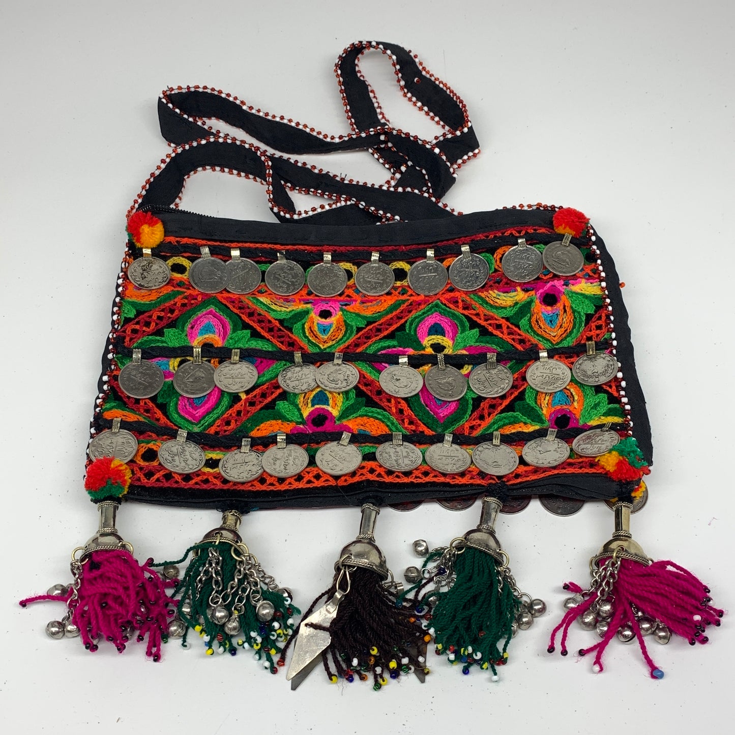 394g,10"x7"Turkmen Handbag Purse Crossbody Handmade Silk Coin @Afghanistan,P135