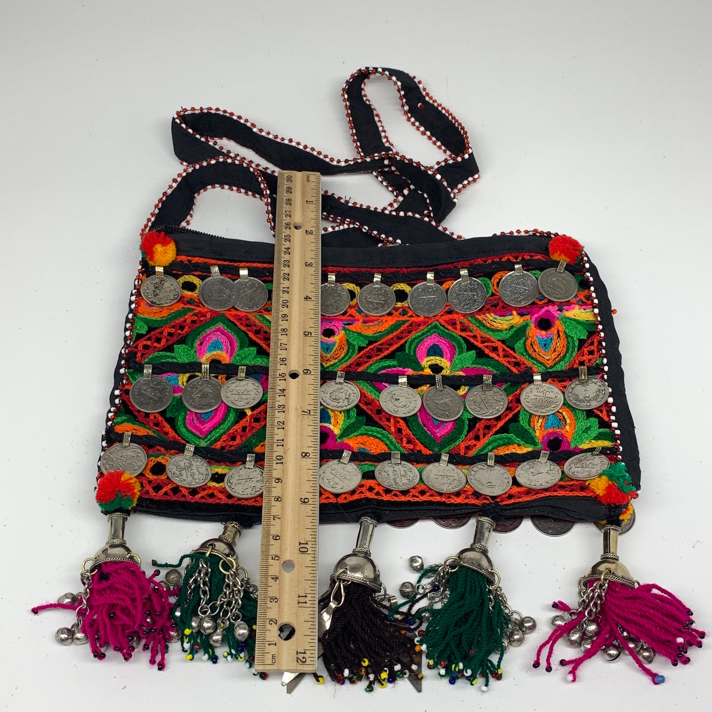 394g,10"x7"Turkmen Handbag Purse Crossbody Handmade Silk Coin @Afghanistan,P135