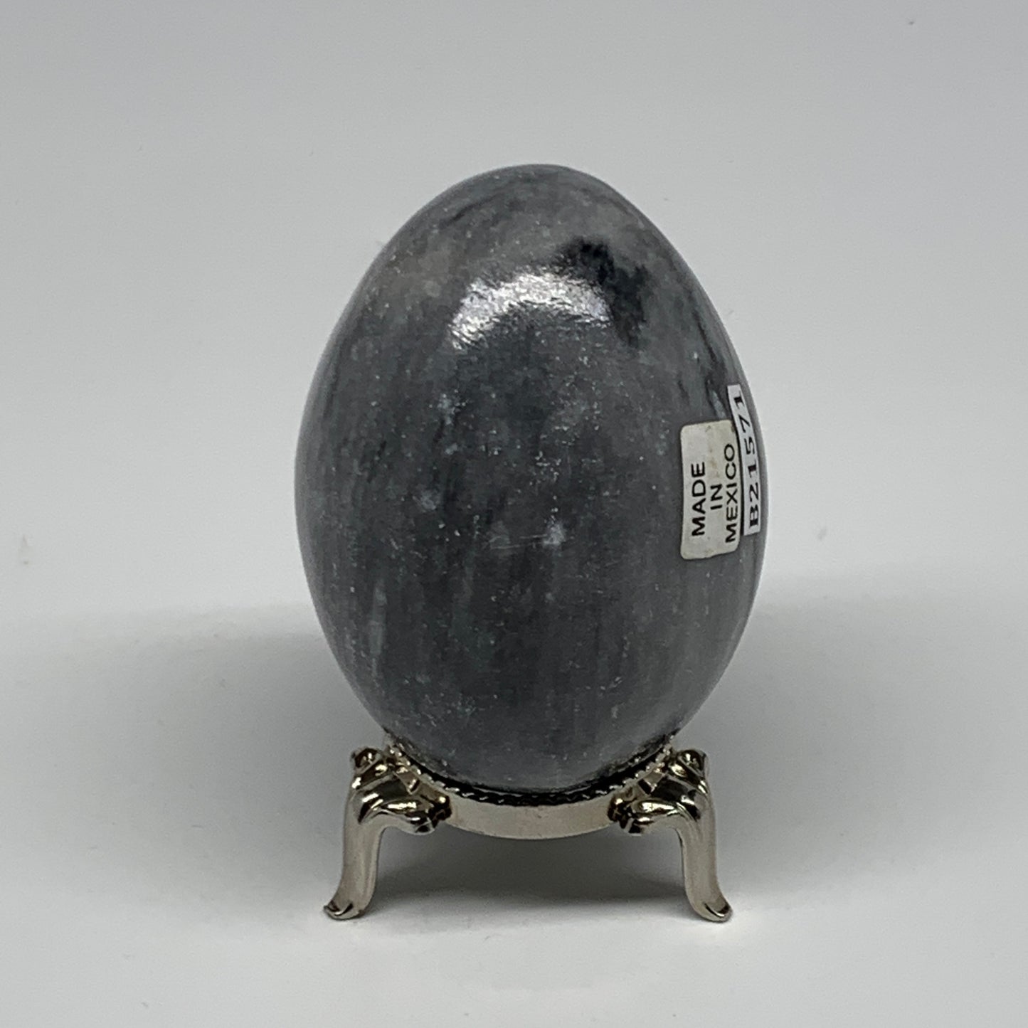 216g, 2.6"x1.9" Natural Gray Onyx Egg Gemstone Mineral, from Mexico, B21571