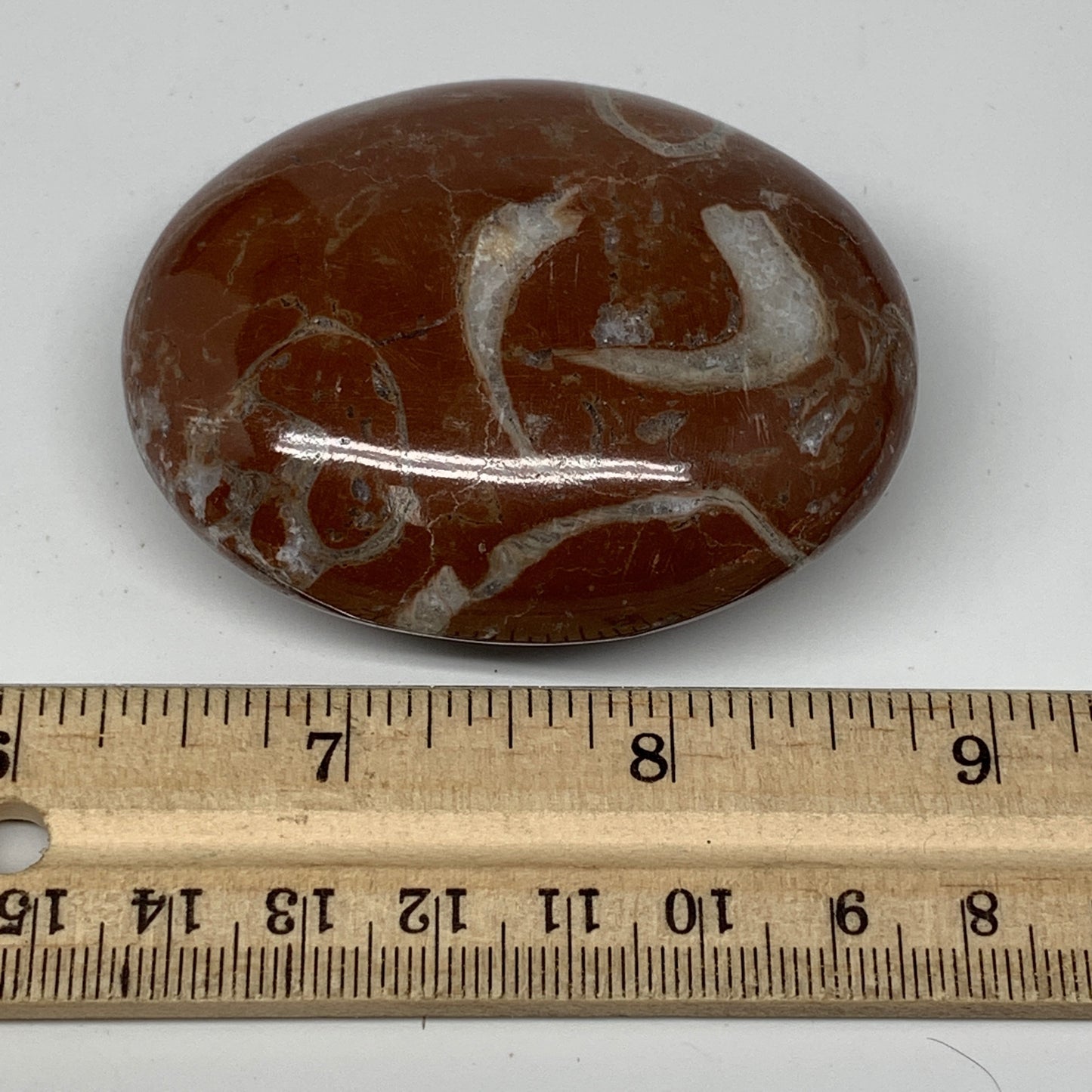 131.8g, 2.6"x2"x1.1", Natural Untreated Red Shell Fossils Oval Palms-tone, F1298